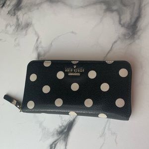 Kate Spade Leather Polka Dot Wallet Black and White
